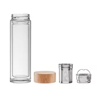   Bidon sport cu perete dublu 420 ml, sticla, bambus, Everestus, RA9, transparent