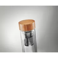   Bidon sport cu perete dublu 420 ml, sticla, bambus, Everestus, RA9, transparent