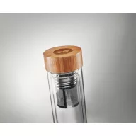   Bidon sport cu perete dublu 420 ml, sticla, bambus, Everestus, RA9, transparent
