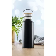   Termos dublu 500 ml, bambus, otel inoxidabil, Everestus, TE2, negru