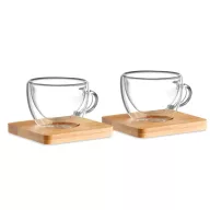   Set 2 cani espresso cu perete dublu, 90 ml, Everestus, 9IA19106, Bambus, Sticla, transparent