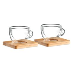   Set 2 cani expresso cu perete dublu, 90 ml, Everestus, 9IA19106, Bambus, Sticla, transparent