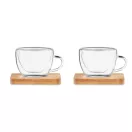 Set 2 cani espresso cu perete dublu, 90 ml, Everestus, 9IA19106, Bambus, Sticla, transparent