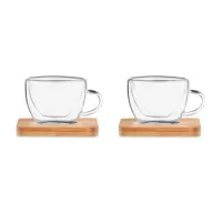   Set 2 cani espresso cu perete dublu, 90 ml, Everestus, 9IA19106, Bambus, Sticla, transparent