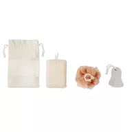   Set de baie 3 piese, burete, piatra si puf, Everestus, 20IAN371, Iuta, Peva, Bej