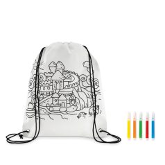   Saculet sport de colorat cu 5 markere, Everestus, 20APR011, material netesut, alb