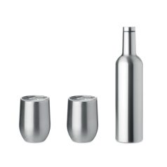   Set sticla apa 750 ml si 2 pahare 350 ml, 27x34.2x9.1 cm, Everestus, 20SEP0271, Otel, Argintiu