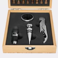   Set accesorii vin cu joc de sah, 2401E14472, Everestus, 17x14x4.5 cm, Bambus, Otel, Maro