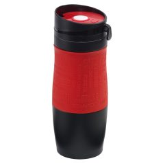   Cana de calatorie 380 ml, perete dublu, capac cu filet, negru/rosu, Everestus, CC13GM, otel inox, silicon, plastic