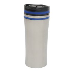  Cana de voiaj 400 ml, insertii colorate, perete dublu, Everestus, LA01, otel inoxidabil, argintiu, albastru