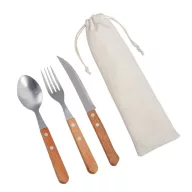   Set 3 tacamuri, Everestus, 21OCT1307, 7 x 25 cm, Otel, Lemn, Bumbac, Maro, Argintiu
