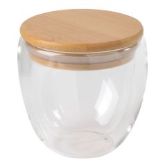   Cana de voiaj cu perete dublu, 250 ml, ⌀8,5 x 9,5 cm, Everestus, 20SEP0950, Sticla, Bambus, Maro, Transparent