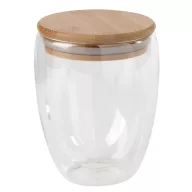   Cana de voiaj cu perete dublu, 350 ml, ⌀8,5 x 11,5 cm, Everestus, 20SEP0951, Sticla, Bambus, Maro, Transparent