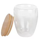 Cana de voiaj cu perete dublu, 350 ml, ⌀8,5 x 11,5 cm, Everestus, 20SEP0951, Sticla, Bambus, Maro, Transparent