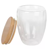   Cana de voiaj cu perete dublu, 350 ml, ⌀8,5 x 11,5 cm, Everestus, 20SEP0951, Sticla, Bambus, Maro, Transparent