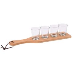   Set cu 4 pahare de shot, Everestus, 42FEB232715, 33x8 cm, Bambus, Sticla, Maro, Transparent