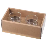   Set de 2 cesti, Everestus, 18SEP2302, 100 ml,  Ø6.9x6.3 / 20.5x11x8 cm, Sticla, Bambus, Maro, Transparent