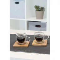   Set de 2 cesti, Everestus, 18SEP2302, 100 ml,  Ø6.9x6.3 / 20.5x11x8 cm, Sticla, Bambus, Maro, Transparent