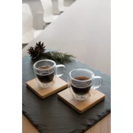   Set de 2 cesti, Everestus, 18SEP2302, 100 ml,  Ø6.9x6.3 / 20.5x11x8 cm, Sticla, Bambus, Maro, Transparent