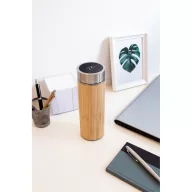   Termos, Everestus, 18SEP4310, 400 ml,  Ø7x20.8 cm, Otel, Bambus, Plastic, Silicon, Maro, Argintiu