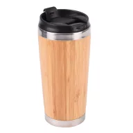   Cana termos, Everestus, 18SEP4228, 450 ml,  Ø8.2x17.5 cm, Otel, Bambus, Plastic, Silicon, Negru, Maro, Argintiu