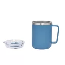 Cana de voiaj, Everestus, 2610E18480, 400 ml, Ø8.7x11.8 cm, Otel, Plastic, Albastru petrol