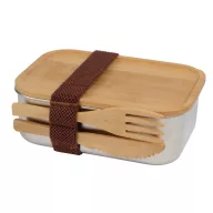   Caserola pranz, 21MAR1229, 600 ml, 16.5x11.5x5.5 cm, Everestus, Otel, Bambus, Silicon, Poliester, Argintiu, Maro