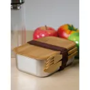 Caserola pranz, 21MAR1229, 600 ml, 16.5x11.5x5.5 cm, Everestus, Otel, Bambus, Silicon, Poliester, Argintiu, Maro