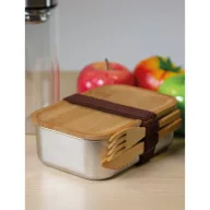   Caserola pranz, 21MAR1229, 600 ml, 16.5x11.5x5.5 cm, Everestus, Otel, Bambus, Silicon, Poliester, Argintiu, Maro