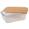 Caserola pranz cu capac din lemn, 1060 ml, 19,7 x 14,5 x 6 cm, Everestus, 20SEP0929, Sticla, Bambus, Maro, Transparent