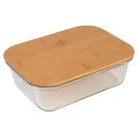   Caserola pranz cu capac din lemn, 1060 ml, 19,7 x 14,5 x 6 cm, Everestus, 20SEP0929, Sticla, Bambus, Maro, Transparent