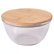   Bol pentru salata, Everestus, 42FEB230083, 800 ml, Ø15x8 cm, Sticla, Bambus, Maro, Transparent