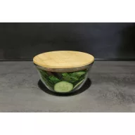   Bol pentru salata, Everestus, 42FEB230083, 800 ml, Ø15x8 cm, Sticla, Bambus, Maro, Transparent