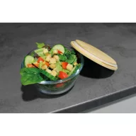   Bol pentru salata, Everestus, 42FEB230083, 800 ml, Ø15x8 cm, Sticla, Bambus, Maro, Transparent