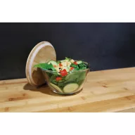   Bol pentru salata, Everestus, 42FEB230083, 800 ml, Ø15x8 cm, Sticla, Bambus, Maro, Transparent