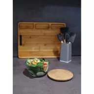   Bol pentru salata, Everestus, 42FEB230083, 800 ml, Ø15x8 cm, Sticla, Bambus, Maro, Transparent