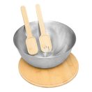 Bol cu capac si 2 spatule, 2401E14459, Everestus, Ø24.5x12 cm, Otel, Bambus, Argintiu, Maro