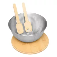   Bol cu capac si 2 spatule, 2401E14459, Everestus, Ø24.5x12 cm, Otel, Bambus, Argintiu, Maro