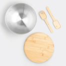Bol cu capac si 2 spatule, 2401E14459, Everestus, Ø24.5x12 cm, Otel, Bambus, Argintiu, Maro