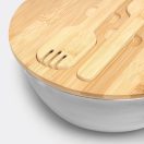 Bol cu capac si 2 spatule, 2401E14459, Everestus, Ø24.5x12 cm, Otel, Bambus, Argintiu, Maro