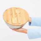 Bol cu capac si 2 spatule, 2401E14459, Everestus, Ø24.5x12 cm, Otel, Bambus, Argintiu, Maro