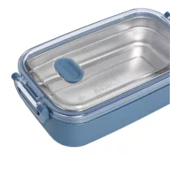   Caserola pentru pranz, Everestus, 2610E17307, 650 ml, 21.8x12x6.2 cm, Plastic, Otel, Albastru