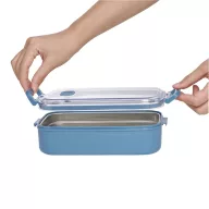   Caserola pentru pranz, Everestus, 2610E17307, 650 ml, 21.8x12x6.2 cm, Plastic, Otel, Albastru