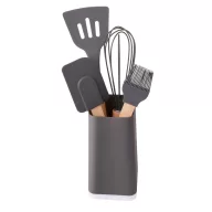   Set 5 ustensile de bucatarie, Everestus, 42FEB231618, 8x8x32 cm, Plastic, Lemn, Silicon, Gri