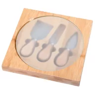   Set tocator si cutite branza, Everestus, 18SEP4038, 4 piese, 20x20x2.5 cm, Bambus, Otel, Sticla, Maro