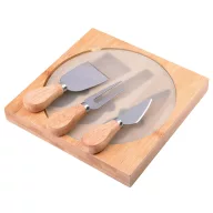   Set tocator si cutite branza, Everestus, 18SEP4038, 4 piese, 20x20x2.5 cm, Bambus, Otel, Sticla, Maro
