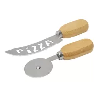   Set cutite de pizza, Everestus, 2601E12724, 13.6 / 17.2 cm, Otel, Bambus, Argintiu