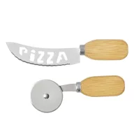   Set cutite de pizza, Everestus, 2601E12724, 13.6 / 17.2 cm, Otel, Bambus, Argintiu