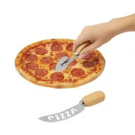   Set cutite de pizza, Everestus, 2601E12724, 13.6 / 17.2 cm, Otel, Bambus, Argintiu