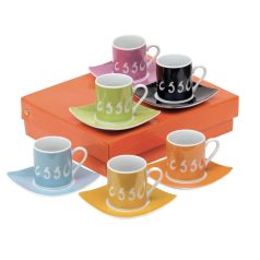   Set espresso, 6 cesti cu farfurioara, multicolor, Everestus, SC03LA, portelan